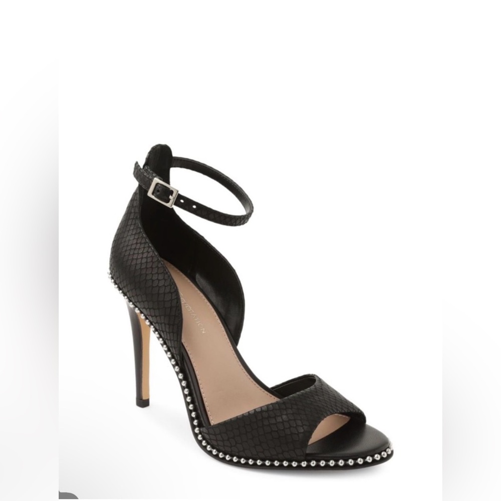 BCBGeneration Jessika Black Stud-Trim Ankle-Strap High Heel Sandal
